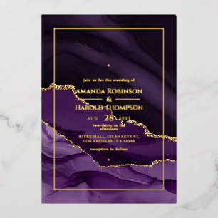 Purple and Gold Agate Wedding Foil Invitation