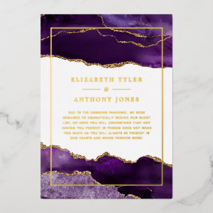 Purple and Gold Agate Wedding Guest List Foil Invi