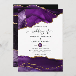 Purple and Gold Agate Wedding Invitation