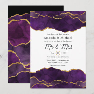 Purple and Gold Agate Wedding Invitation