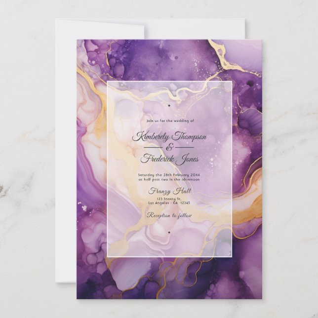 Purple and Gold Agate Wedding Invitation (Front)