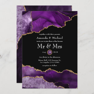 Purple and Gold Agate Wedding Invitation