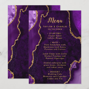 Purple and Gold Agate Wedding Menu