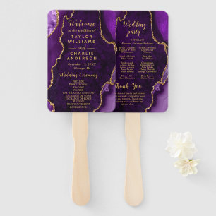 Purple and Gold Agate Wedding Program Hand Fan