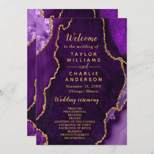Purple and Gold Agate Wedding Program Programme