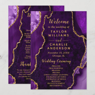 Purple and Gold Agate Wedding Program Programme
