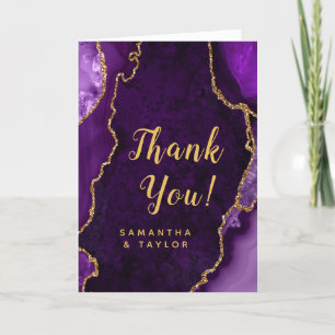 Purple and Gold Agate Wedding Thank You Card