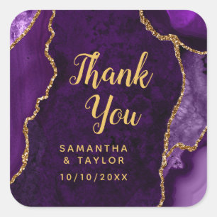 Purple and Gold Agate Wedding Thank You Square Sticker