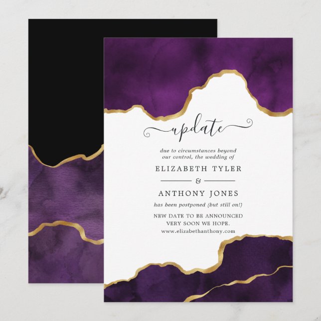 Purple and Gold Agate Wedding Update Invitation (Front/Back)