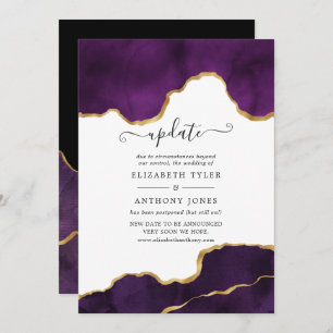 Purple and Gold Agate Wedding Update Invitation
