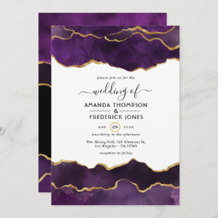 Purple and Gold Agate Wedding Update Invitation