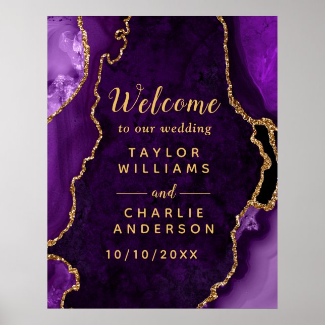 Purple and Gold Agate Wedding Welcome Poster (Front)