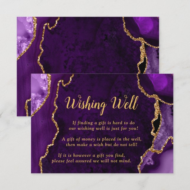 Purple and Gold Agate Wedding Wishing Well Enclosure Card (Front/Back)