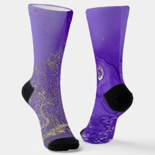 Purple and Gold Alcohol Ink Liquid Art Crazy Socks