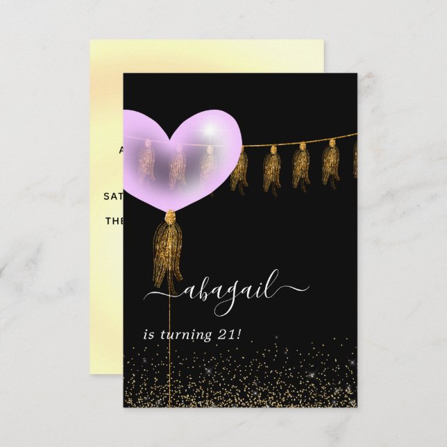 Purple and Gold and Black Birthday Party Invitatio Invitation (Front/Back)