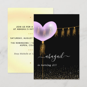 Purple and Gold and Black Birthday Party Invitatio Invitation