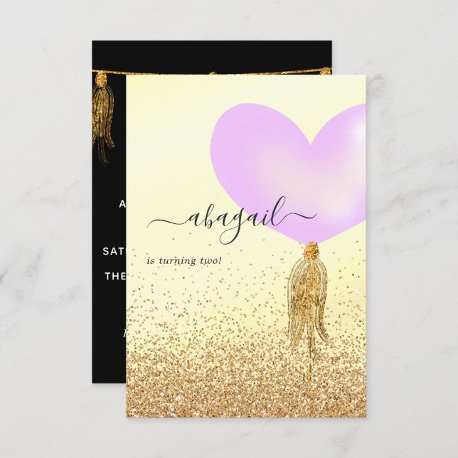 Purple and Gold and Pink Birthday Party Invitation (Front/Back)