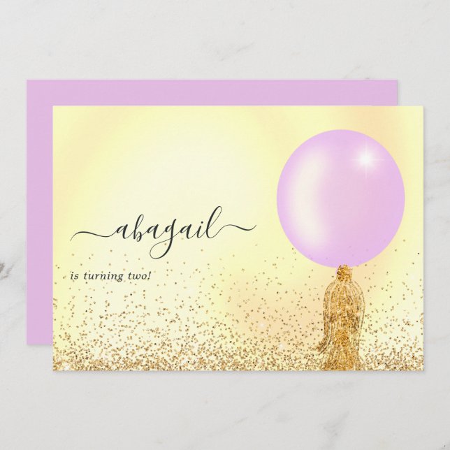 Purple and Gold and Pink Birthday Party Invitation (Front/Back)