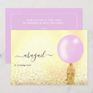 Purple and Gold and Pink Birthday Party Invitation
