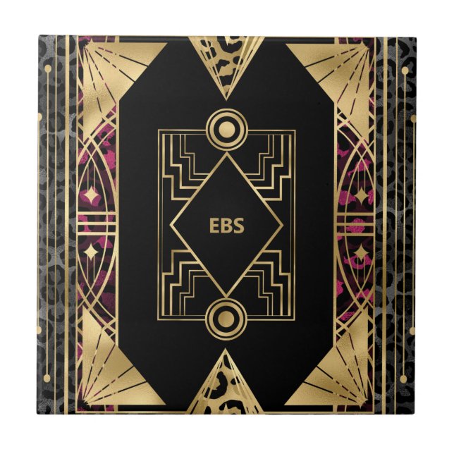 Purple and Gold Angular Art Deco Tile (Front)