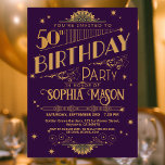 Purple and Gold Art Deco 50th Birthday Invite<br><div class="desc">Celebrate the golden milestone in style with our Purple and Gold Art Deco 50th Birthday Invite! This dazzling and elegant design is the perfect way to make your special day unforgettable. Delight your guests with its elegant charm and vibrant colours, setting the tone for a joyous celebration. Join us as...</div>