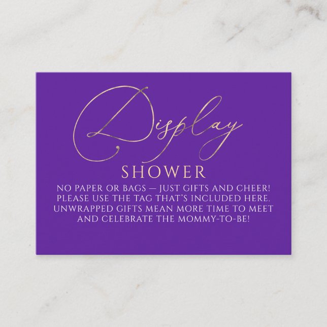 Purple and Gold Baby Shower - Display Shower Enclosure Card (Front)