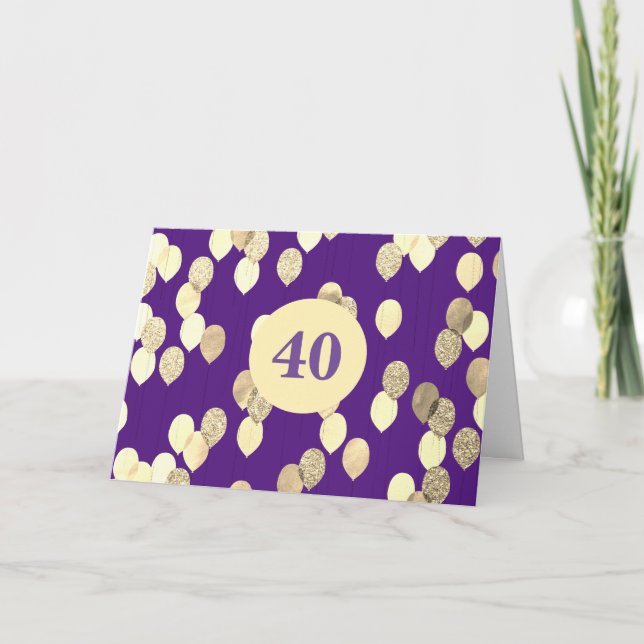 Purple and Gold Balloons 40th Birthday Card (Front)