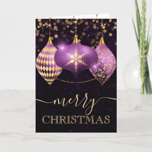 Purple and Gold Baubles Christmas Holiday Card