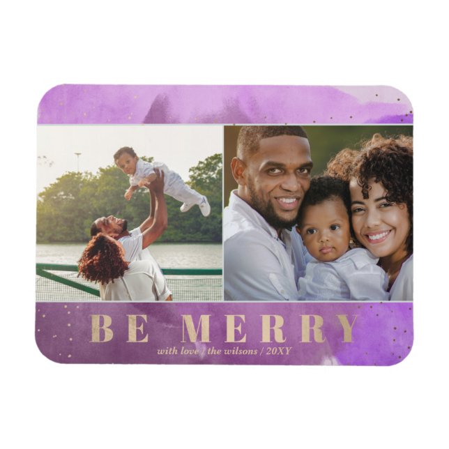 Purple and Gold Be Merry Abstract Multiple photo Magnet (Horizontal)