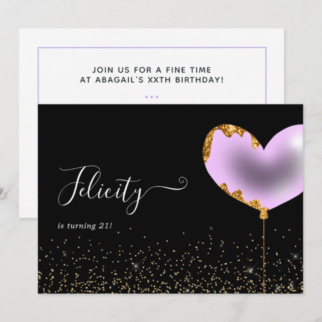 Purple and Gold Birthday Party Invitation (Front/Back)
