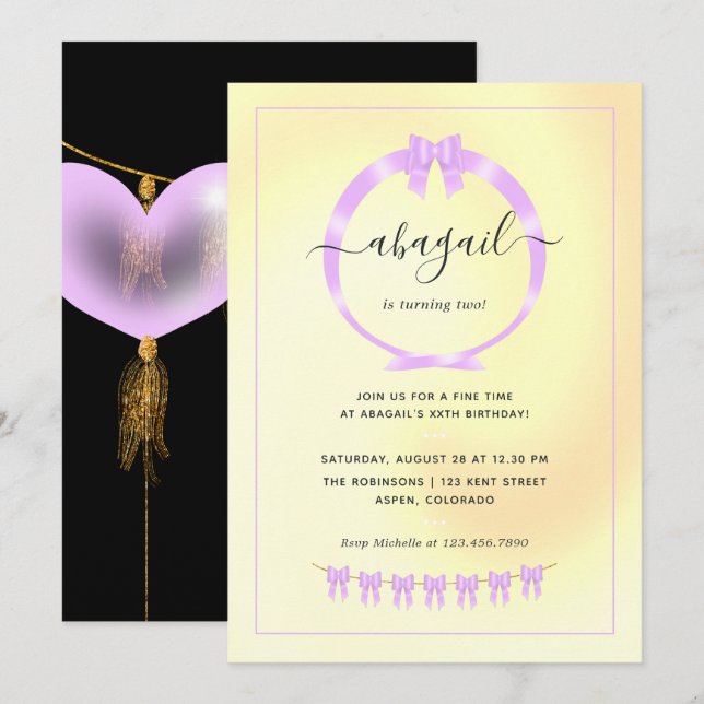 Purple and Gold Birthday Party Invitation (Front/Back)