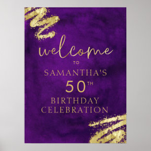 Purple and Gold Birthday Welcome Poster 18x24