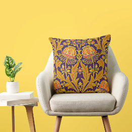 Purple and Gold Botanical Morris Inspired Floral  Cushion