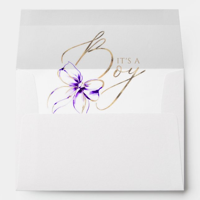 Purple and Gold Bow Boy Baby Shower Envelope (Back (Bottom))