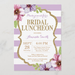 Purple and Gold Bridal Luncheon Invitation Floral
