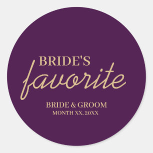 Purple and Gold Bride's Favourite Snack Wedding Classic Round Sticker