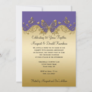 Purple and Gold Butterflies 50th Anniversary Party Invitation