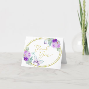 Purple and Gold Butterfly Baby Shower or Birthday Thank You Card