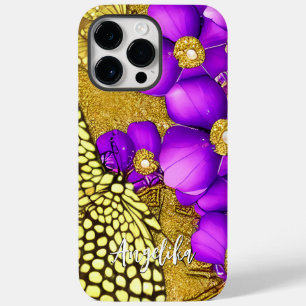 Purple and Gold Butterfly Personalised Name Case-Mate iPhone 14 Pro Max Case