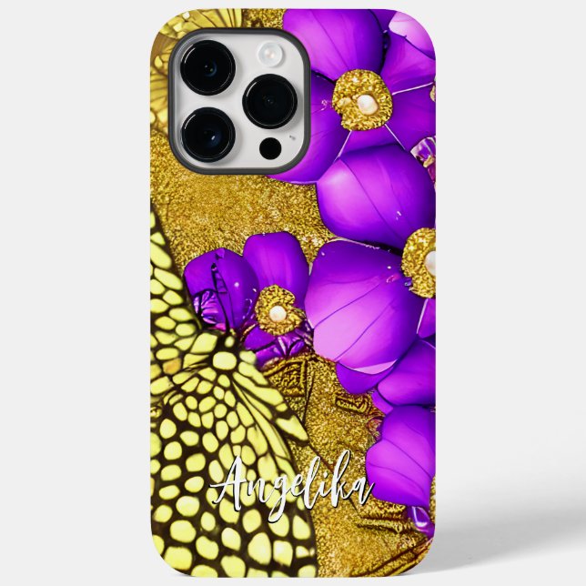 Purple and Gold Butterfly Personalised Name Case-Mate iPhone Case (Back)