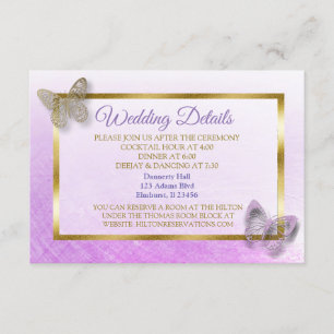 Purple and Gold Butterfly Wedding Details Card