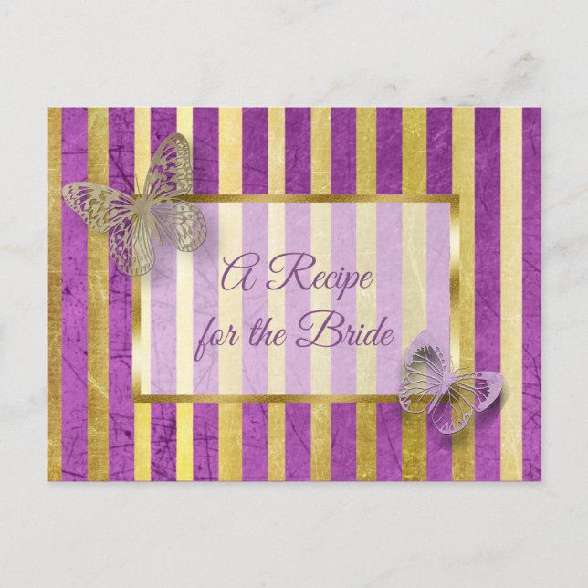 Purple and Gold Butterfly wedding Recipe Card (Front)