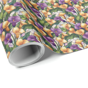 Purple and Gold Calla Lily Floral Wrapping Paper