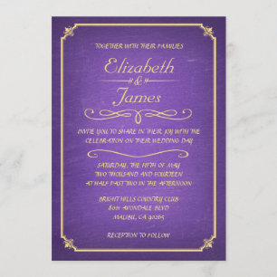 Purple and Gold Chalkboard Wedding Invitations