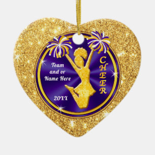 Purple and Gold, Cheer Team Gifts BULK or Buy One, Ceramic Tree Decoration