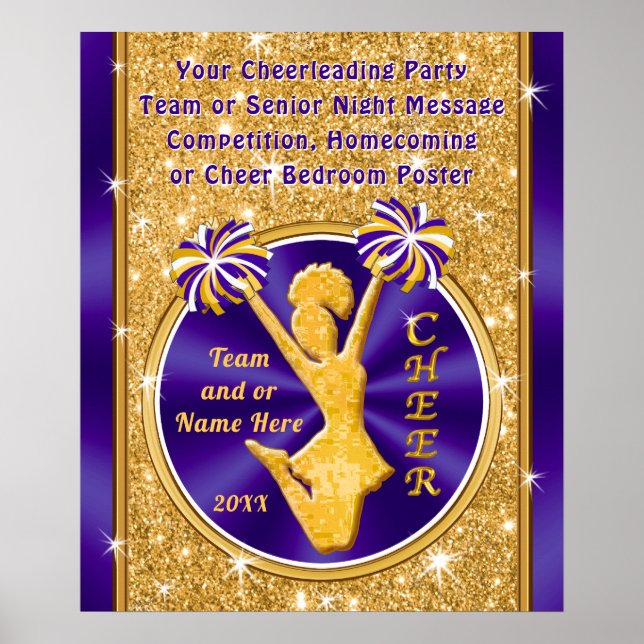 Purple and Gold Cheerleading Posters, Any Occasion Poster (Front)