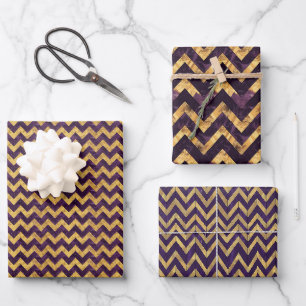Purple and Gold Chevron Continuous Pattern Design Wrapping Paper Sheet