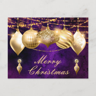 Purple and Gold Christmas Baubles Holiday Postcard