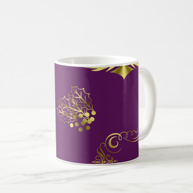 Purple and Gold Christmas Coffee Mug (Front Right)