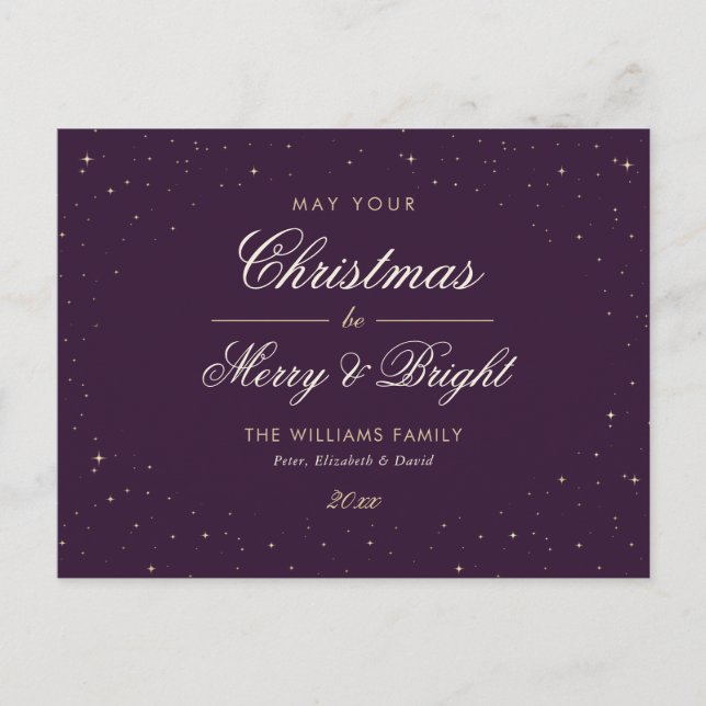 Purple and Gold Christmas Holiday Postcard (Front)